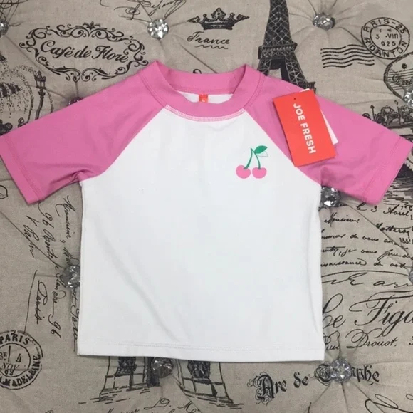 Joe Fresh Cherry Raglan Rashguard Swim Top - Picture 2 of 7